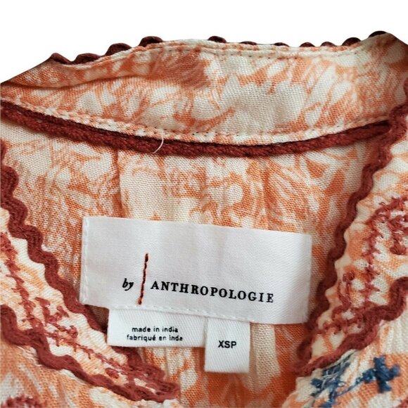 Anthropologie Blouse XSP Orange Claudia Embroidered Babydoll Tunic Top Boho - Picture 7 of 10